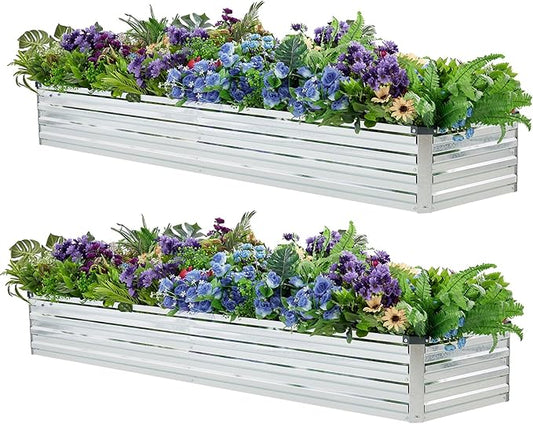Meberam 2 Pack 6x1.5x1FT Galvanized Raised Garden Beds Kit Outdoor Metal Gardening Planter Box for Vegetable Elevated Flower Herbs,Silver