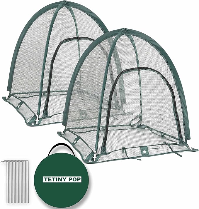 2pcs Quick Set up Pop up Garden Netting 28”x28”x32”Portable Plant Cover Net ,Locusts,Birds,Small Animal Garden Fruit and Flower Cages Portable Carry Bag with 16 Stakes