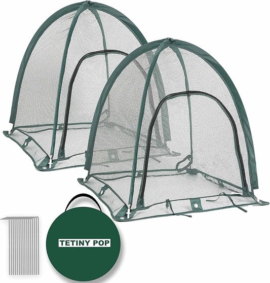 2pcs Quick Set up Pop up Garden Netting 28”x28”x32”Portable Plant Cover Net ,Locusts,Birds,Small Animal Garden Fruit and Flower Cages Portable Carry Bag with 16 Stakes