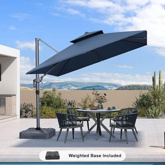 PURPLE LEAF Cantilever Patio Umbrella Outdoor Aluminum Offset Square Umbrella Windproof Heavy Duty Hanging Outside Umbrella for Deck Pool Garden