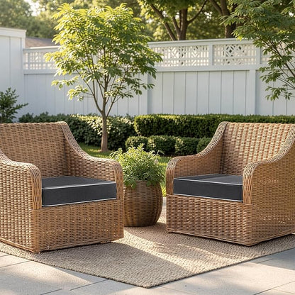 MIULEE Grey Outdoor Chair Cushions Set of 2, 19x19x3 Inch Waterproof Patio Seat Cushions for Outdoor Furniture Couch Sofa, 3 Year Color Fastness High Density Foam with Adjustable Ties
