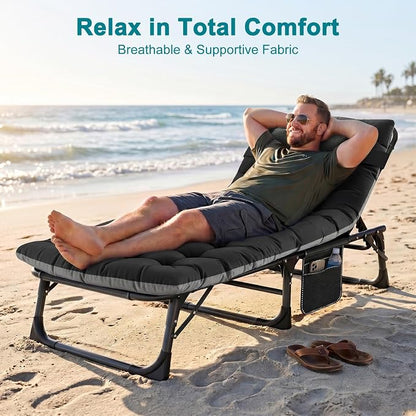 ABORON Tanning Chair, 5-Position Padded Folding Chaise Lounge | 5-position folding chaise lounge supports 500 lb and has a removable cushion and pillow for sunbathing, poolside or patio.
