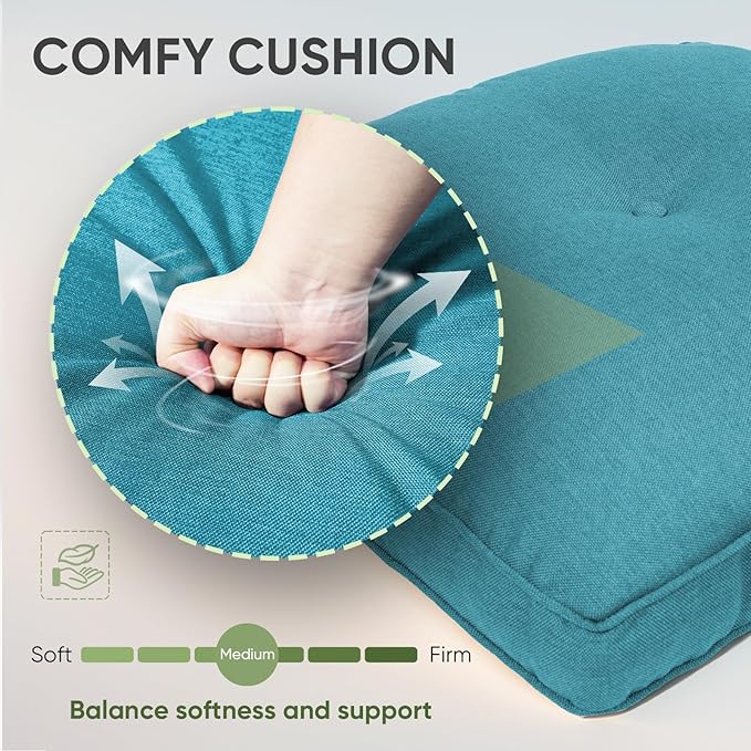 Outdoor Chair Cushion Set of 3, Waterproof Outdoor Seat Cushions 25x22 , Patio Chair Cushions for Outdoor Furniture, Couch Cushion Replacement, Include 3 Back & 3 Seat Cushions, Button/CyanBlue