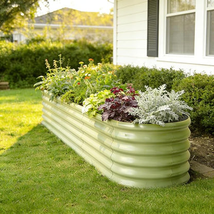 Galvanized Raised Garden Bed 8x2x1.5 ft, 18" Tall Planter for Outdoor Plants, Metal Raised Flower Bed for Herb Fruit Vegetable, Modular Garden Planter for Outside Backyard & Patio - Moss Green