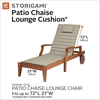 Classic Accessories Storigami Water-Resistant 72 x 21 Inch Chaise Lounge Cushion, Heather Grey, Patio Cushion