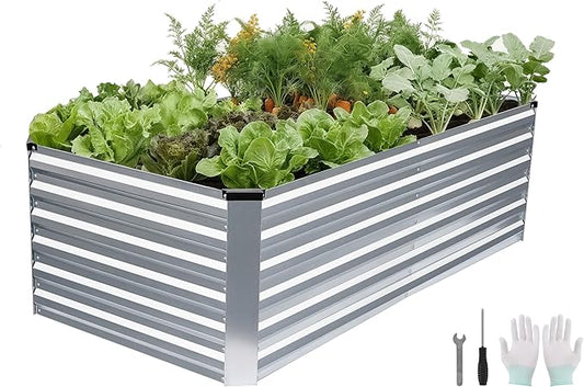 6x3x2FT Galvanized Raised Garden Bed, Outdoor Metal Raised Planter Box for Vegetables, Elevated Rust-Resistant Rectangle Gardening Container Kit with Reinforced Panels for Backyard,Patio(Silver)