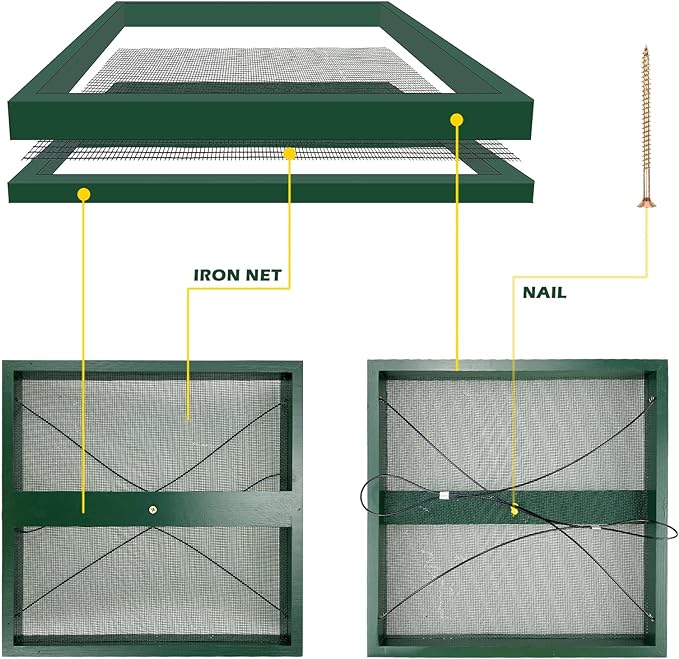 MIXXIDEA Bird Feeder Hanging Tray, Bird Feeders for Outdoors, Wooden Seed Tray Platform Mesh Seed Platform for Garden Yard Outside Decoration Attracting for Wild Birds (Green-1pk)