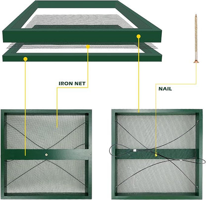 MIXXIDEA Bird Feeder Hanging Tray, Bird Feeders for Outdoors, Wooden Seed Tray Platform Mesh Seed Platform for Garden Yard Outside Decoration Attracting for Wild Birds (Green-1pk)