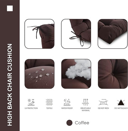 Outdoor/Indoor All Weather Tufted Wicker Chair Cushions of 3 Pieces, 1 Loveseat and 2 U-Shape Waterproof Cushions for Patio Furniture,Wicker Loveseat,Bench-Coffee