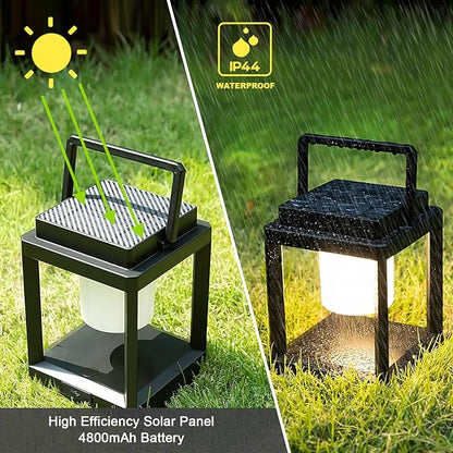 Outdoor Table Lamp, LED Solar Outdoor Lantern, Portable Rechargeable Solar Lamp Waterproof, Touch Control Outdoor Lamps Cordless Lights Decorative for Patio Family Camp/ Reading/ Camping