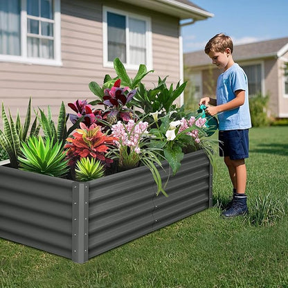 GarveeHome 6 * 3 * 1.5FT Raised Garden Bed Kit, Galvanized Raised Garden Beds Outdoor for Gardening, Above Planter Boxes, Large Garden Bed for Vegetables, Fruits, Dark Grey, 2 Pcs