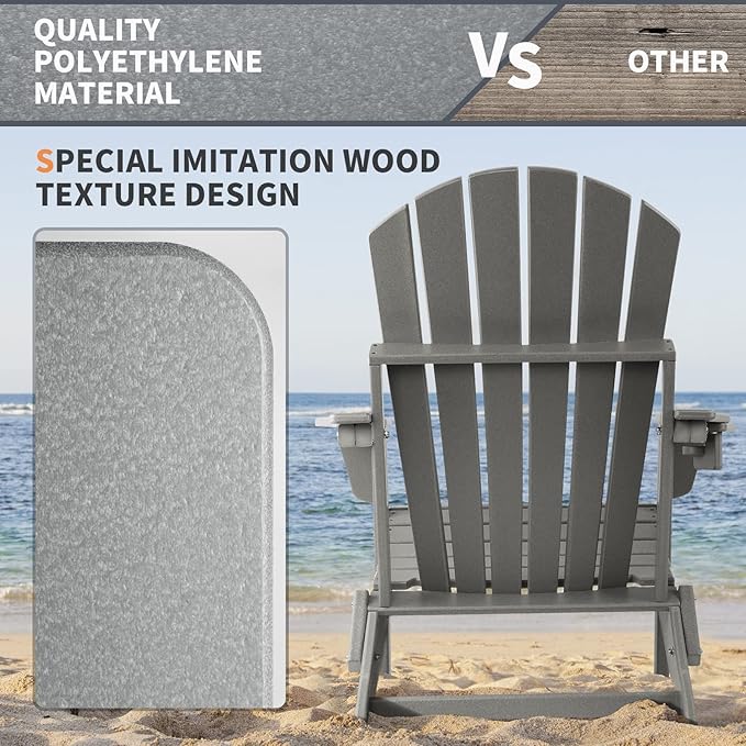 FUNBERRY Folding Adirondack Chair Set of 2, All Weather HDPE Fire Pit Chairs with Cup Holder for Outdoor