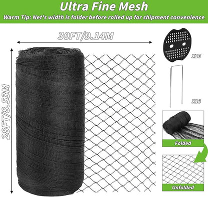 Garden Mesh Netting 28x30 FT - Heavy Duty Bird Net, Mesh Pest Barrier Reusable Ultra Fine Deer Fence Netting Crops Row Cover Raised Bed Protect Fruits Flower Vegetables from Bird Deer Squirrel
