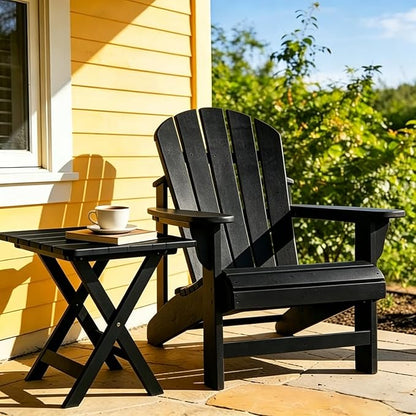 Outdoor Wooden Side Table, Folding Patio End Table Set of 2, Small Square Furniture Table for Adirondack Chair, Balcony, Porch, No Assembly, Black