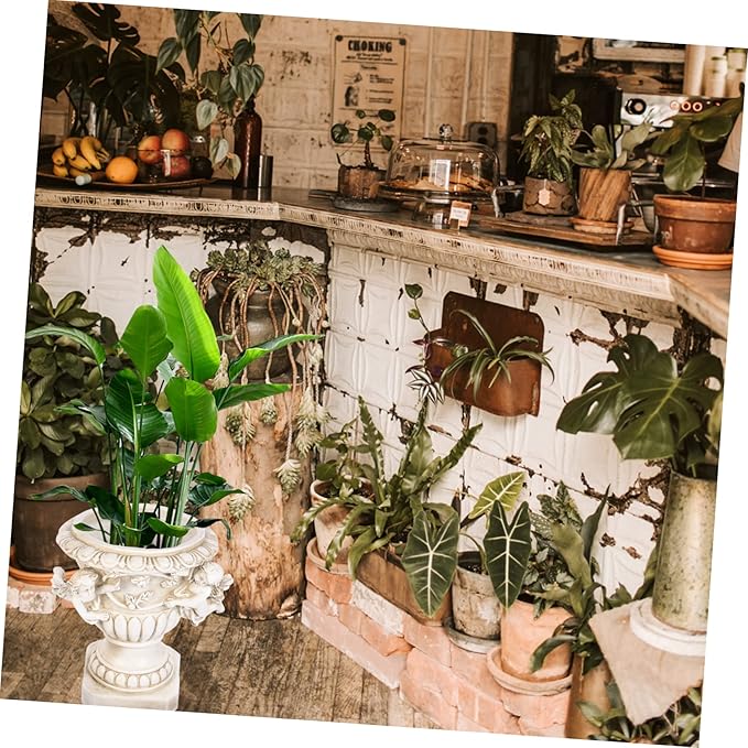 Outdoor Flowerpot European Style Beige Resin Crafts for Plants Decorative Outdoor Statue Pot Ideal for Yard and Garden Decor