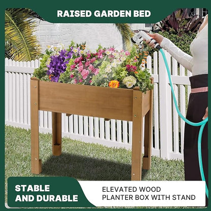 Raised Garden Bed Outdoor, Wooden Planter Boxes with Legs Protective Liner & Drainage Holes, Elevated Garden Flower Beds for Backyard Balcony, Gift for Gardening & Mother,46.65'' X 23.11'' X 29.72''