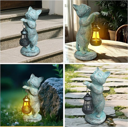Cat Garden Statue Solar Outdoor Decor - Cat Statues for Garden Solar Lantern Figurine for Yard Patio Lawn Porch Pathway Landscape Ornament Unique Gift for Mom Women