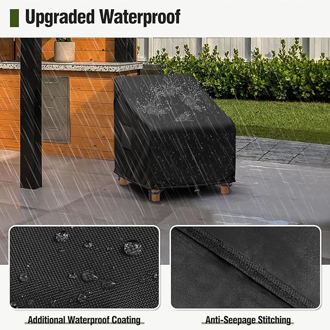 MR. COVER Patio Chair Covers Waterproof, Outdoor Furniture Covers for Rocking Chair, Heavy Duty Anti UV Chair Cover, Fits up to 32"W x 42"D x 35"H, Air Vent and Handles Included,Black, 2 Pack