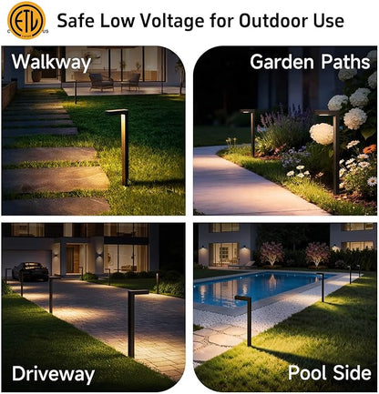 Gardenreet Brass Landscape Path Lights, LED 12V Low Voltage Pathway Lights Wired, Modern Outdoor Garden Lights Waterproof, L Shape Bronze for Patio Lawn Without G4 Bulb 10 Pack