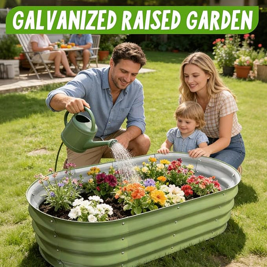 Galvanized Raised Garden Bed Kit, Planter Garden Boxes Outdoor, Oval Large Metal for Vegetables Fruits, Flowers Planter Boxes, Easy Assembly Garden Bed Kit (Green, 4×2×1FT (2-Pack)