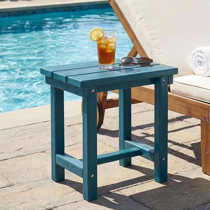Furnimart 16.5" Adirondack Square Outdoor Side Table, Extra-Thick HDPE Weather-Resistant Teal Blue Small Patio End Table for Garden, Balcony, Yard, Deck, Poolside(Teal Blue)