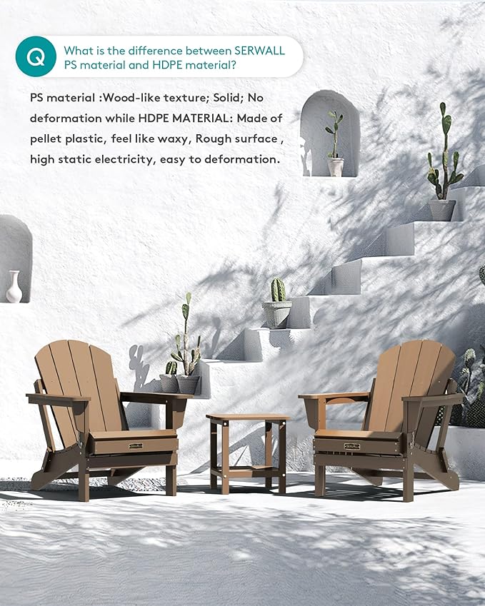 SERWALL Adirondack Chair Set of 8 for Patio Garden Outdoors Fire Pit- Brown