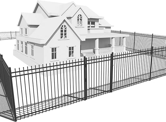 Fencer Wire 52FT Heavy Duty Pinnacle Fence Barrier Kit, Anti-Rust Metal Steel Fence with 5FT Height X 8FT Width Panels, Gate, Posts, Connectors, 2” Diameter Outdoor Fencing for Yard, Pool, Patio