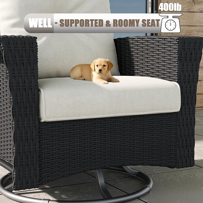 LayinSun 7 Piece Wicker Patio Furniture Set with Fire Pit Table, Classis Outdoor Conversation 360 Degree Swivel Chairs Set with Coffee Table
