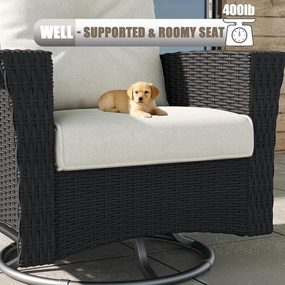 LayinSun 7 Piece Wicker Patio Furniture Set with Fire Pit Table, Classis Outdoor Conversation 360 Degree Swivel Chairs Set with Coffee Table