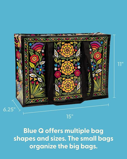 Blue Q Reusable Shoulder Tote Bag – Carry Everywhere Bag with a Hefty Zipper, Durable, Fun Design, 95% Recycled Material
