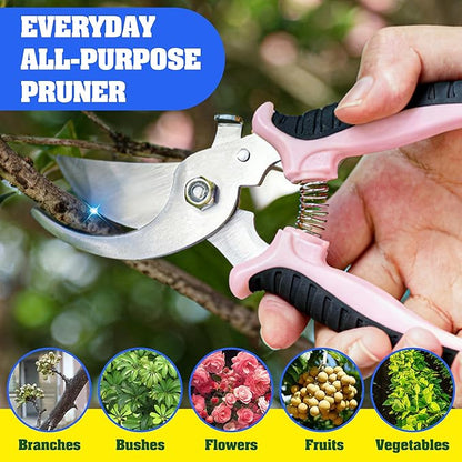 4 Pack Garden Pruning Shears, Stainless Steel Garden Shears, Gardening Shears, Garden Scissors, Clippers, Pruning Snips, Pruning Shears for Gardening Tools (Pink)