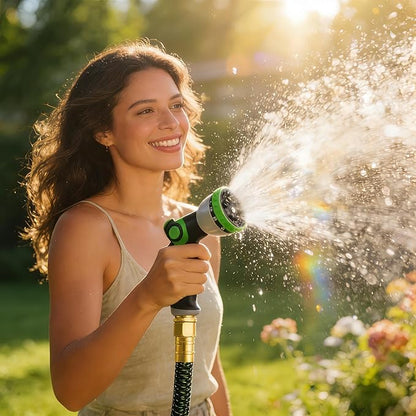 HBlife 100ft Garden Hose, Non Expandable Garden Hose with 10 Function Sprayer Nozzle, Flexible Lightweight Water Hose for Yard, Lawn, Car Wash and Outdoor