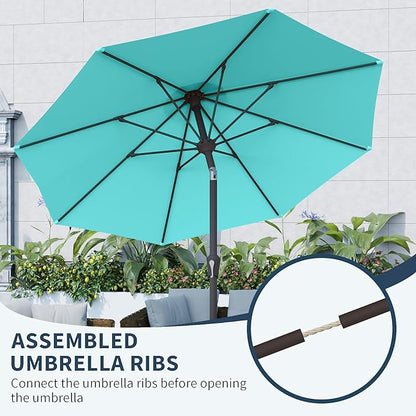 PatioKingdom 10FT Patio Umbrella with Push Button Tilt and Crank, Outdoor Market Umbrella with 8 Fiberglass Ribs, UV Protection Table Umbrella for Pool,Backyard,Garden,Deck(Peacock Blue, 10FT)