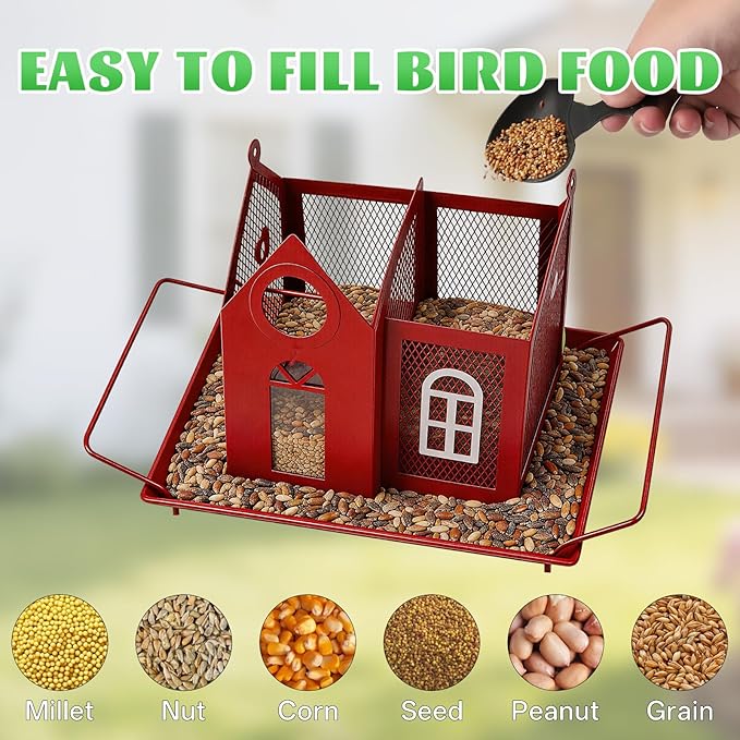 Solar Bird Feeder for Outdoors - Red Metal Hanging Bird Feeder with Solar Light, Decorative for Wild Cardinals, Finches, Weatherproof Backyard Garden Decor Ideal Gift for Women Mom Grandma