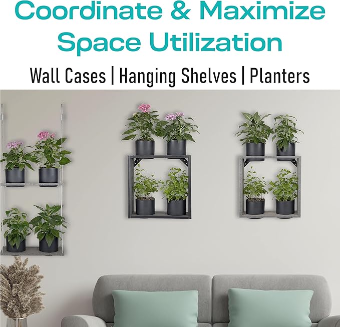 Urban Garden Decor with Pots Included, Case Planters for Indoor Outdoor Plants, Hanging Flowerpots, Wall Hanging Plant Holder Window Plant Shelves (Coffee Brown, Case)