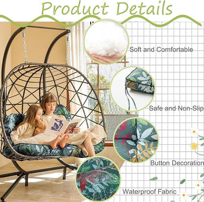 Swing Replacement Cushions with Backrest, 2 or 3 Seater Waterproof Non-Slip Overstuffed Swing Pad, Indoor/Outdoor Bench Cushion for Porch Chair Swing Garden Furniture (Flower color, 40 * 70.8in)