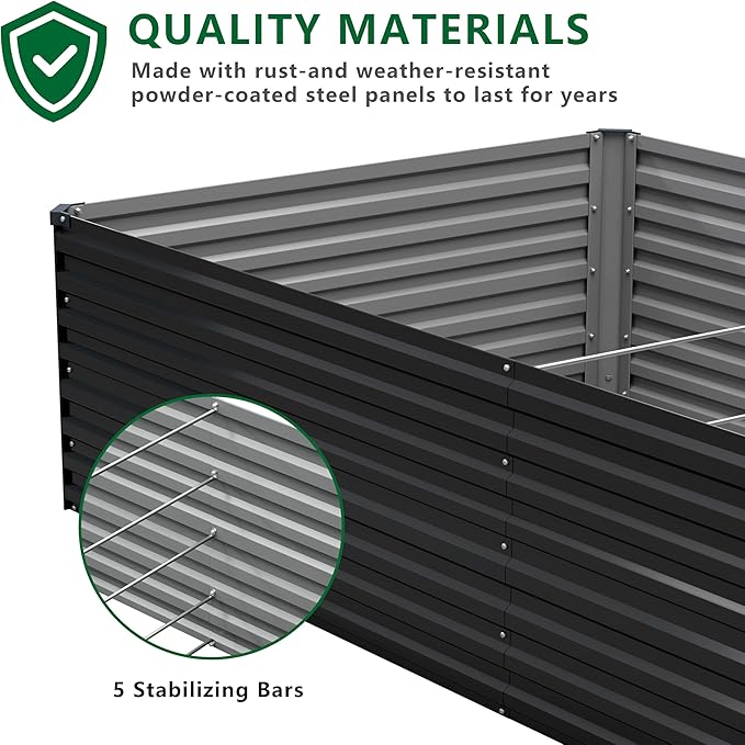 DIIYIV Galvanized Raised Garden Bed Kit Outdoor Patio,8x4x2ft Large Rectangular Metal Planter Boxes,Deep Root Box Planter for Gardening,Vegetables,Flowers,Herbs-Black