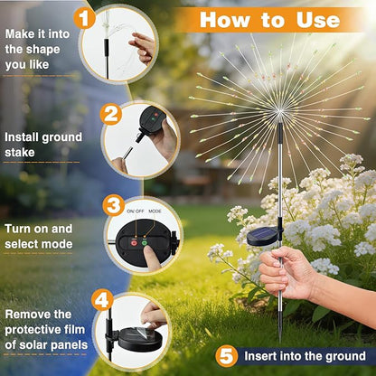 btfarm 1 Pack Solar Garden Lights Outdoor, 8 Modes Firework Lights Solar Powered, Waterproof Twinkle Fairy Light Outside for Yard Patio Pathway Pool Christmas Party Decorative, Multicolor