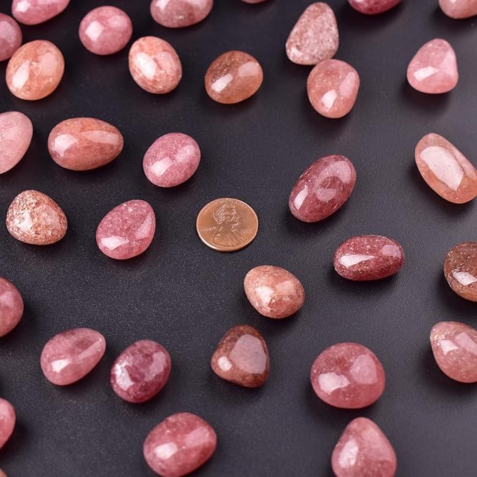 Strawberry Quartz Healing Crystal Stone Set - 24 Pieces, 0.6" Natural & Polished Stones for Healing, Meditation, Reiki, Chakra, Crafting & Decoration