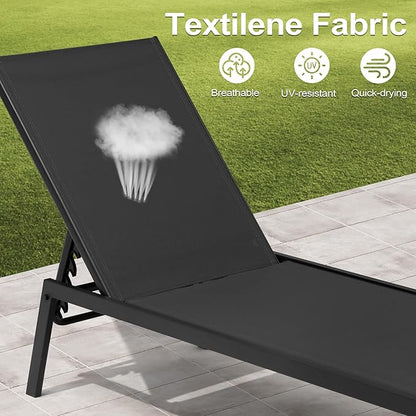 Crestlive Products Stackable Chaise Lounge Chair Outdoor Set of 2, Adjustable 5 Positions Pool Tanning Recliner,Outdoor Lounge Furniture Perfect for Patio, Beach, Yard, Pool