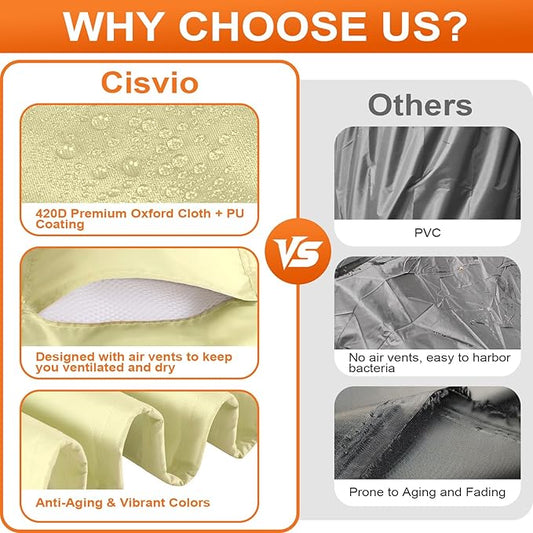 Patio Furniture Cover Rectangle 96"(L) x 56"(W) x 28"(H), Custom Heavy Duty 420D Waterproof Outdoor Cover with Drawstring & Buckles for Table Chair Garden, Cream