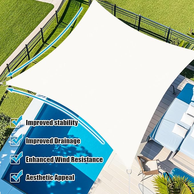 Amagenix Sun Shade Sail 25X25 Curved Edge Outdoor Shade Canopy White Breathable 95% UV Block Shade Cloth for Patio Garden Backyard (We Make Custom Size)