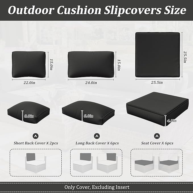 14 Pcs Outdoor Cushion Slipcovers Outdoor Patio Cushion Covers Replacement Waterproof with Zipper for Outdoor Furniture, Patio Sofa Couch 3 Sizes, Covers Only