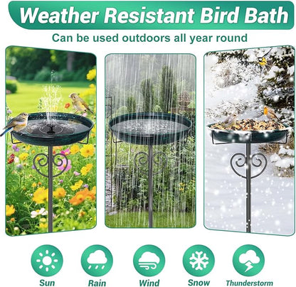 Metal Bird Bath for Outdoor, Garden Freestanding Birdbaths & Birdfeeders with Removable Bird Baths Feeder Bowl with 5 Prong Base Stake for Outside Garden Patio Yard Lawn Decor (Vintage Green)