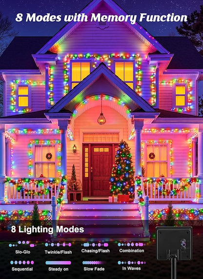 Brightown 2 Pack Solar Christmas String Lights Outdoor, Total 144Ft 400 LED Twinkle Fairy Lights Waterproof with 8 Modes Auto On/Off for Patio Tree Garden Party Home Wedding Decorations (Multicolor)
