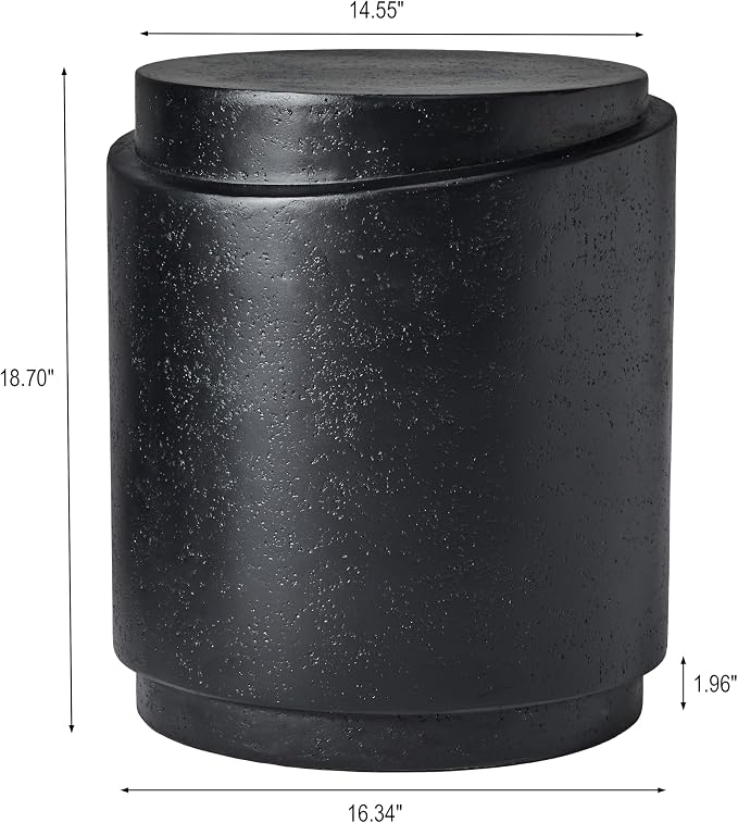 Christopher Knight Home Jarvan 18.7" H Cylindrical MGO Outdoor Side Table, Patio Decorative Small End Table, Round Top Lightweight Concrete Garden Stool for Patio Balcony, No Assembly, Black