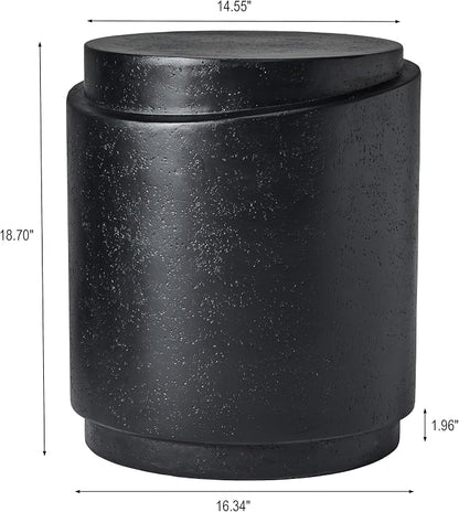 Christopher Knight Home Jarvan 18.7" H Cylindrical MGO Outdoor Side Table, Patio Decorative Small End Table, Round Top Lightweight Concrete Garden Stool for Patio Balcony, No Assembly, Black