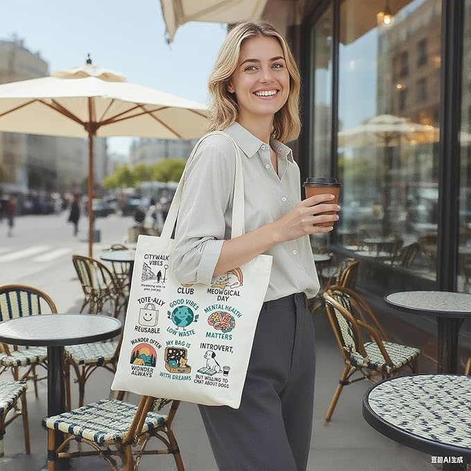 itgowisa Canvas Tote Bag for Women, Tote Bag with Zipper Inner Pocket, Zippered Canvas Bag for Shopping Work Grocery Everyday