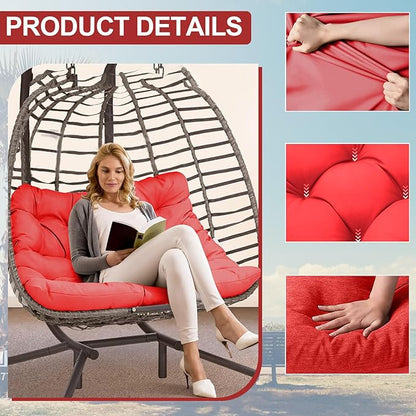 Outdoor Swing Cushions 3 Seater Waterproof, Replacement Bench Cushions for Outdoor Patio Furniture with Backrest, Porch Swing Cushion with Ties for Lawn and Garden (red, 40x60in)