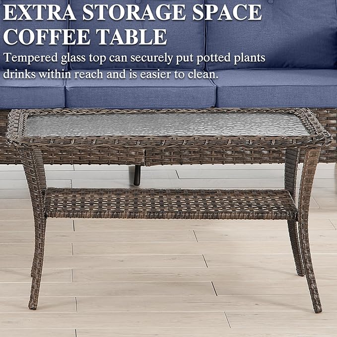 HUMMUH Outdoor Patio Furniture Set,L-Shaped Sectional Couches with Swivel Patio Chairs,Wicker Conversation Set for Deck,Backyard,Porch,Garden